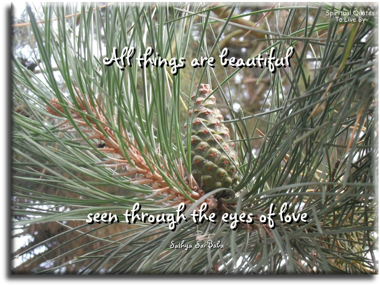 Sathya Sai Baba quote - All things are beautiful seen through the eyes of love - Spiritual Quotes To Live By