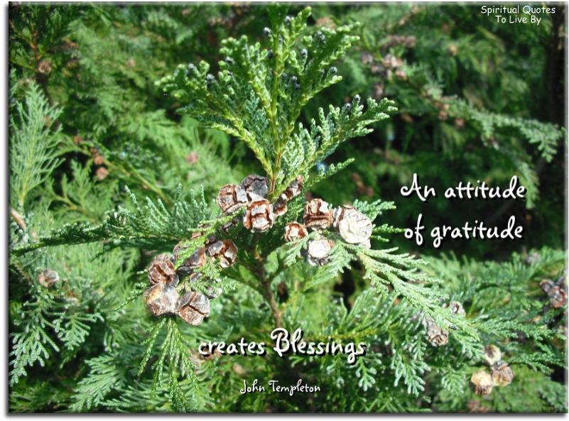 John Templeton quote - An attitude of gratitude creates Blessings. - Spiritual Quotes To Live By