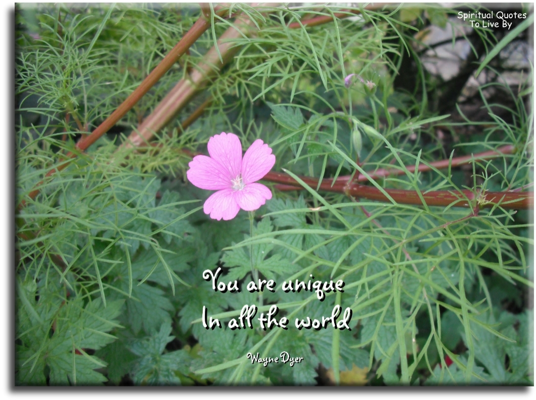 Wayne Dyer quote - You are unique in all the world. - Spiritual Quotes To Live By