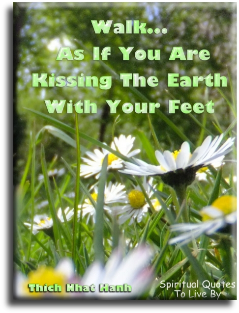 Thich Nhat Hanh quote - Walk as if you are kissing the Earth with your feet. - Spiritual Quotes To Live By