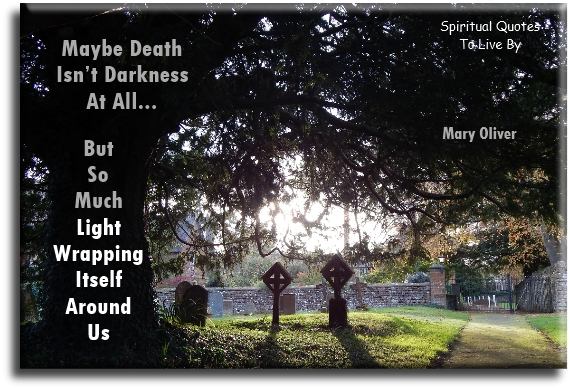 Mary Oliver quote - Maybe death isn’t darkness after all, but so much light wrapping itself around us. - Spiritual Quotes To Live By