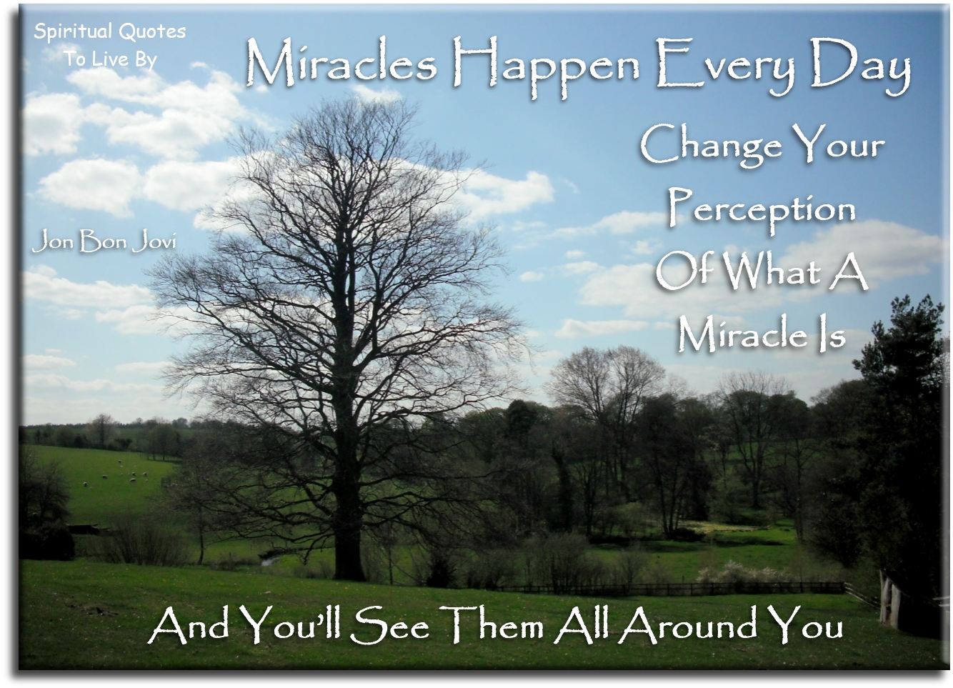 Jon Bon Jovi quote - Miracles happen every day, change your perception of what a miracle is and you’ll see them all around you. - Spiritual Quotes To Live By