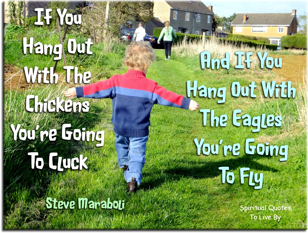 Steve Maraboli quote - If you hang out with the chickens, you’re going to cluck and if you hang out with the eagles, you’re going to fly. - Spiritual Quotes To Live By