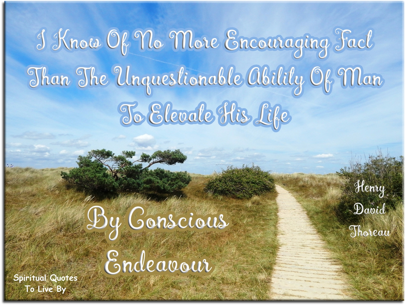 Henry David Thoreau quote - I know of no more encouraging fact than the unquestionable ability of man to elevate his life by conscious endeavour. - Spiritual Quotes To Live By
