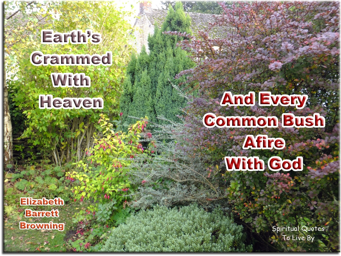 Elizabeth Barrett Browning quote - Earth’s crammed with Heaven and every common bush, afire with God. - Spiritual Quotes To Live By