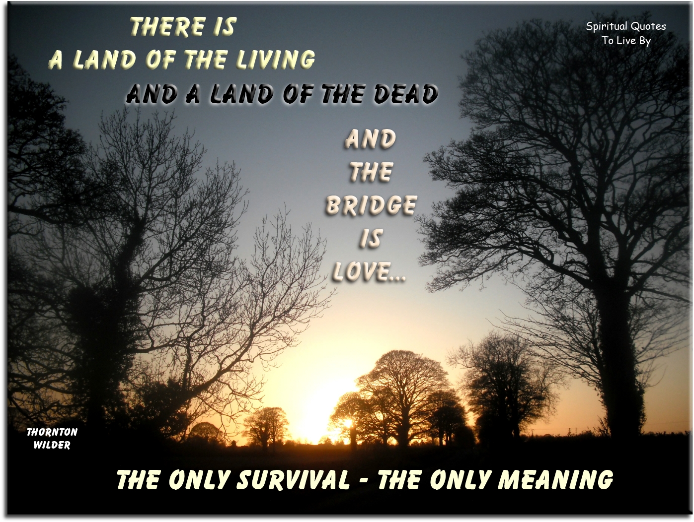 Thornton Wilder quote - There is a land of the living and a land of the dead, and the bridge is love… the only survival, the only meaning. - Spiritual Quotes To Live By