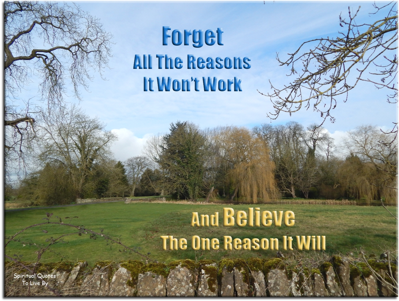 Forget all the reasons it won’t work and believe the one reason it will. - Spiritual Quotes To Live By Forget all the reasons it won’t work and believe the one reason it will. - Spiritual Quotes To Live By