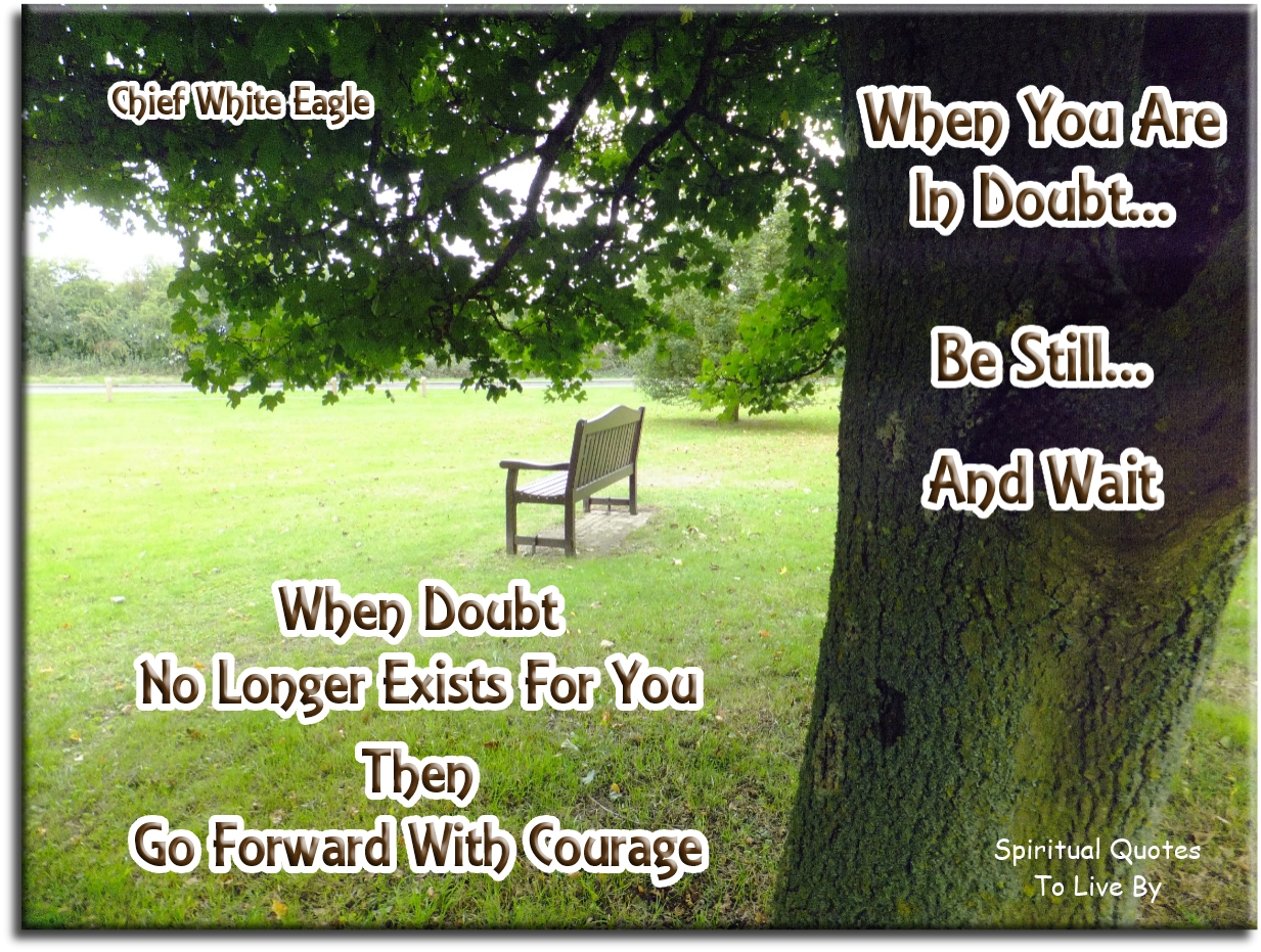 Chief White Eagle quote - When you are in doubt, be still, and wait. When doubt no longer exists for you, then go forward with courage.  - Spiritual Quotes To Live By