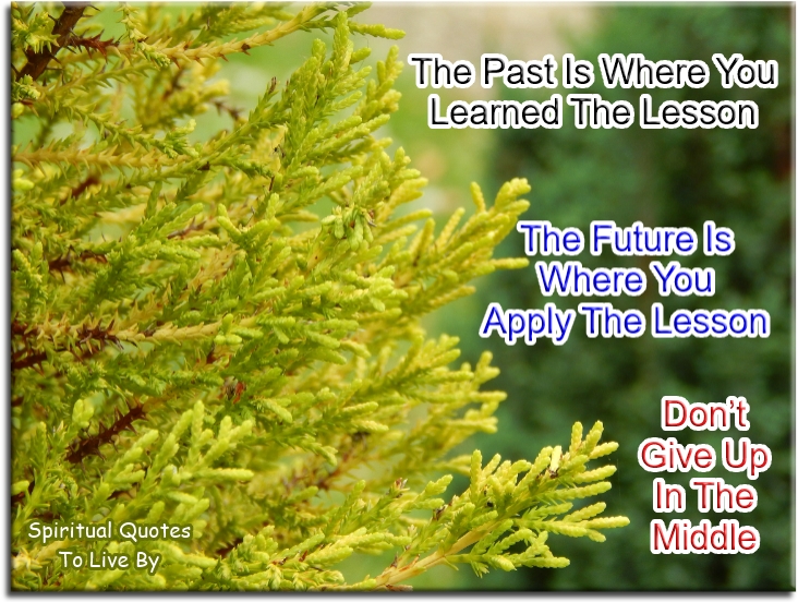 The past is where you learned the lesson. The future is where you apply the lesson. Don’t give up in the middle. - Spiritual Quotes To Live By