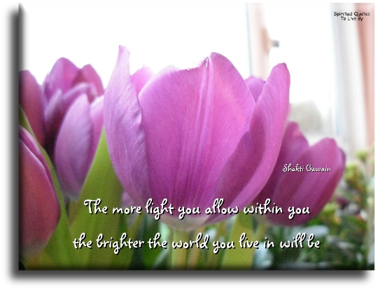 Shakti Gawain quote - The more Light you allow within you the brighter the world you live in will be - Spiritual Quotes To Live By