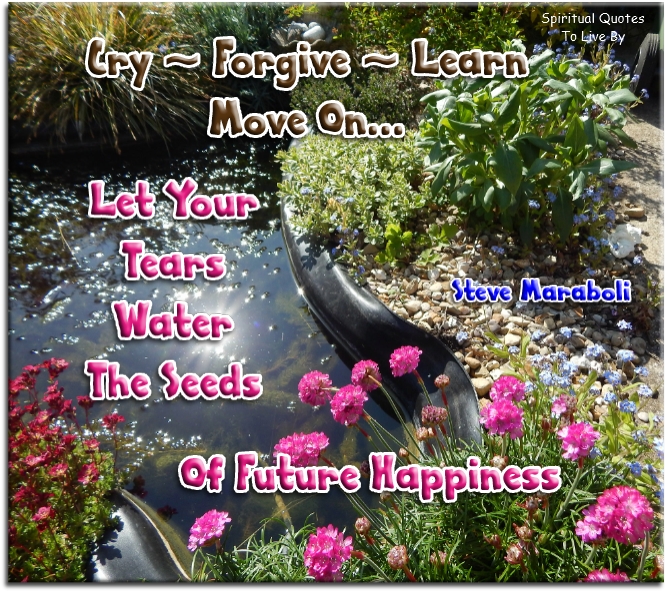 Steve Maraboli quote: Cry. Forgive. Learn. Move on… Let your tears water the seeds of future happiness. - Spiritual Quotes To Live By