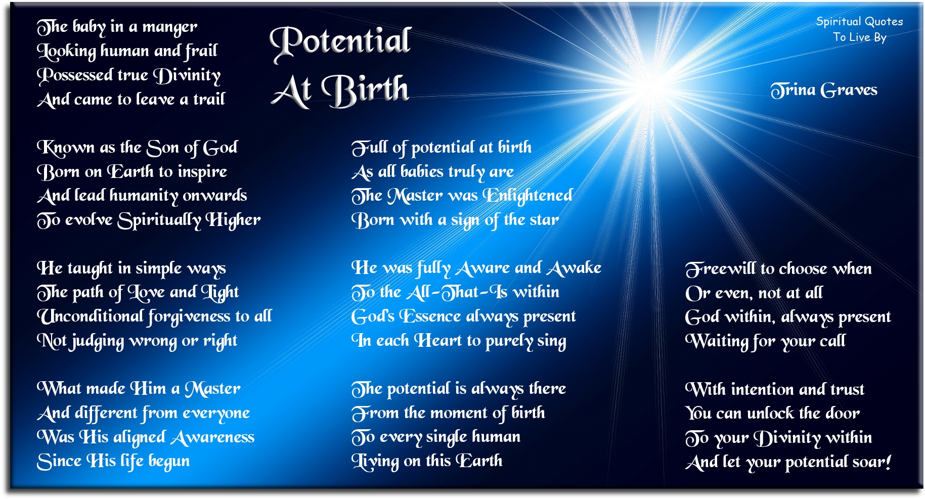 Potential At Birth - Inspirational Christmas poem by Trina Graves - Spiritual Quotes To Live By