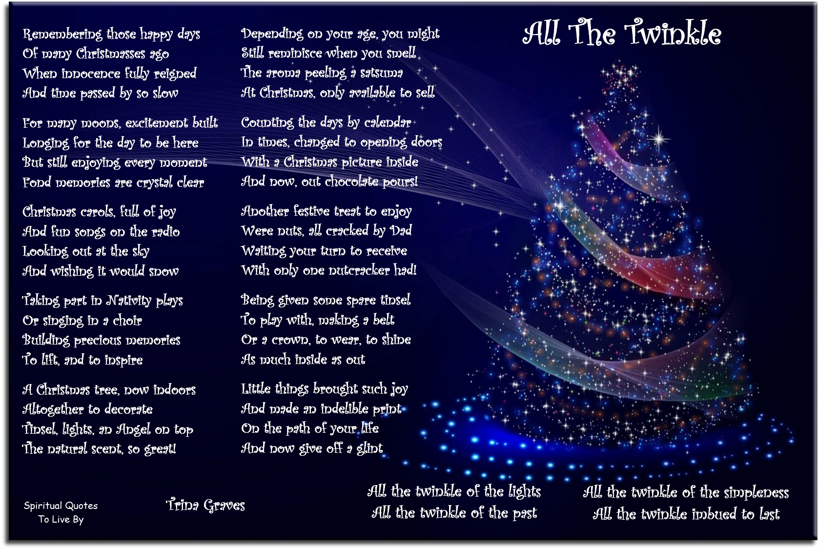 All The Twinkle - Inspirational Christmas poem by Trina Graves All The Twinkle - Inspirational Christmas poem by Trina Graves