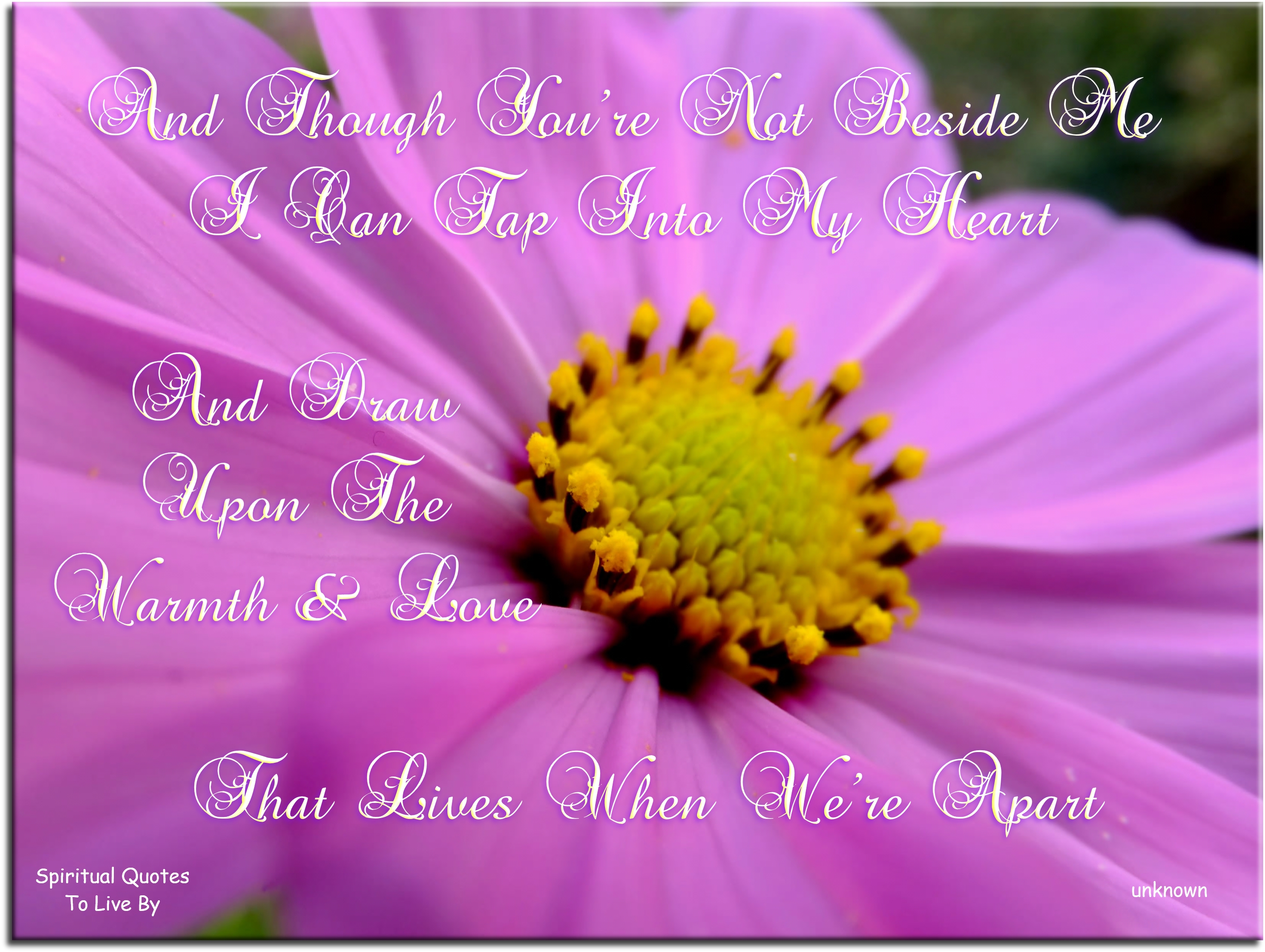 And though you’re not beside me I can tap into my heart. And draw upon the warmth and love That lives when we’re apart. - Spiritual Quotes To Live By