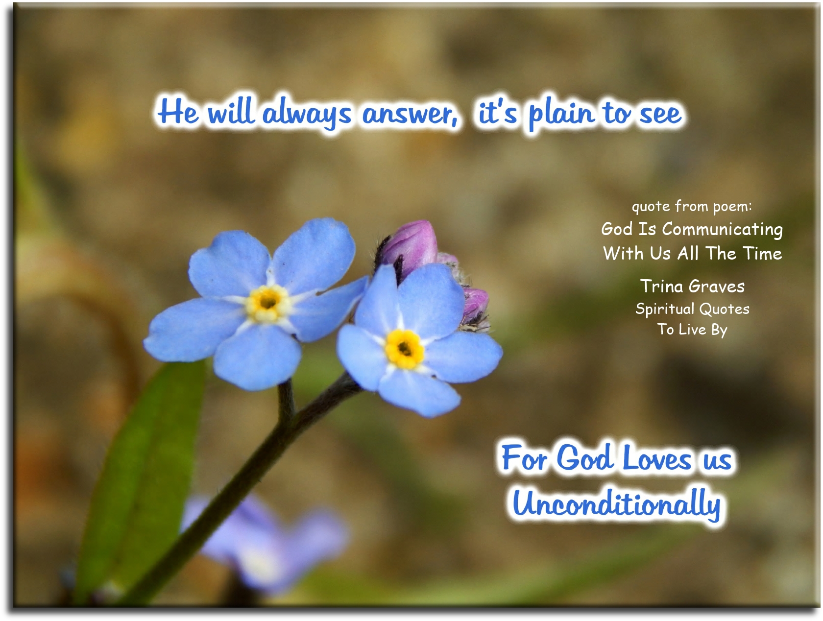 Trina Graves quote - He will always answer, it’s plain to see For God Loves us Unconditionally - Spiritual Quotes To Live By