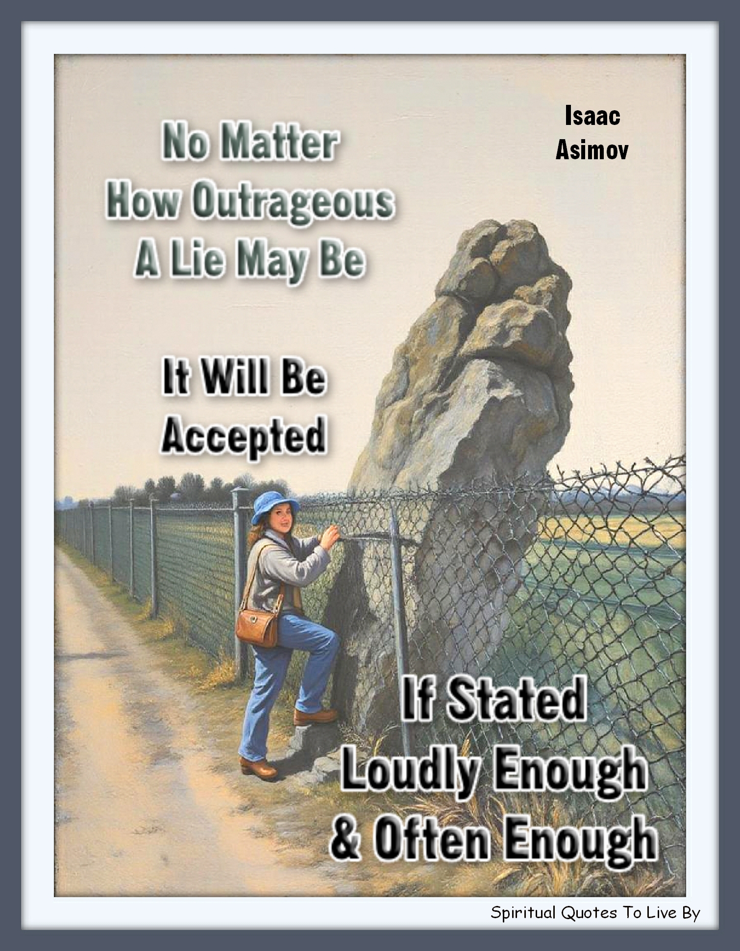 Isaac Asimov quote - No matter how outrageous a lie may be, it will be accepted if stated loudly enough and often enough. - Spiritual Quotes To Live By