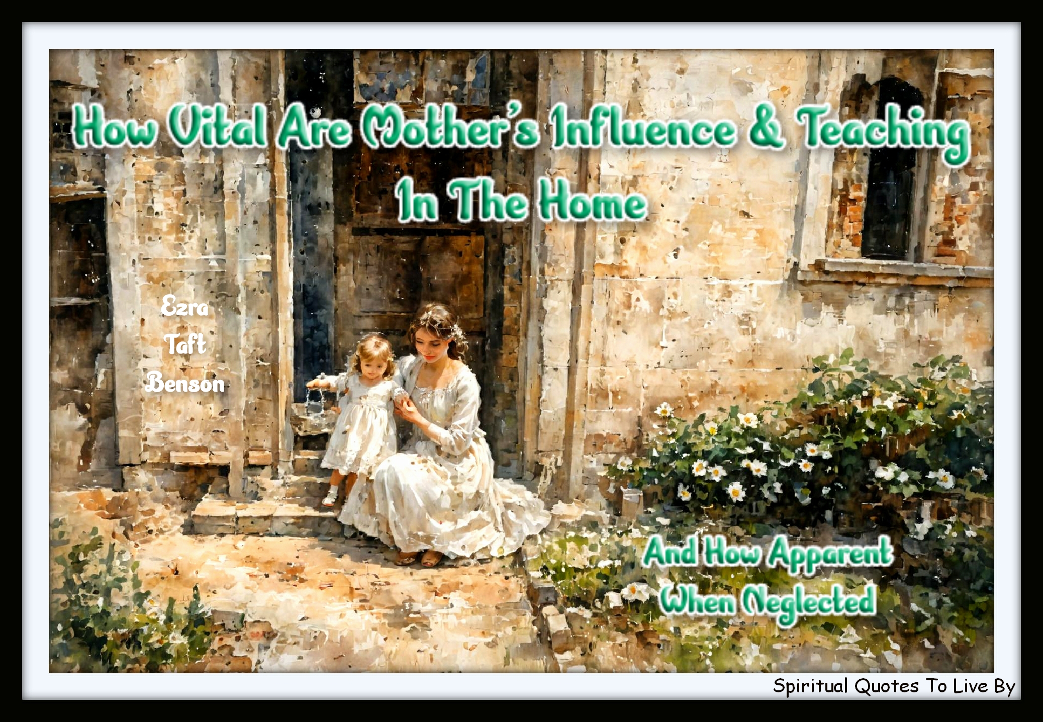 Ezra Taft Benson quote - How vital are mother’s influence and teaching in the home.. and how apparent when neglected. - Spiritual Quotes To Live By