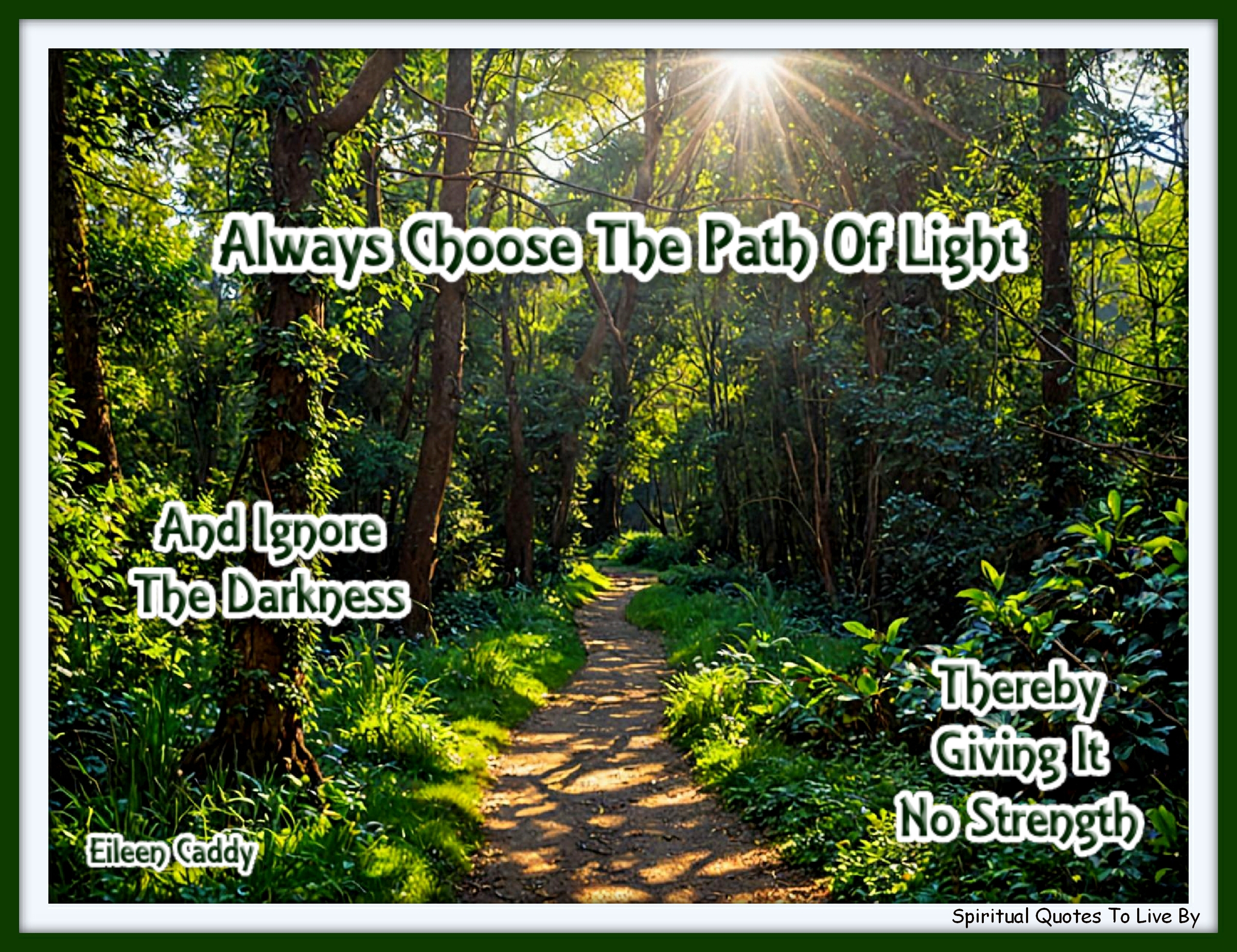 Eileen Caddy quote - Always choose the path of light and ignore the darkness, thereby giving it no strength. - Spiritual Quotes To Live By