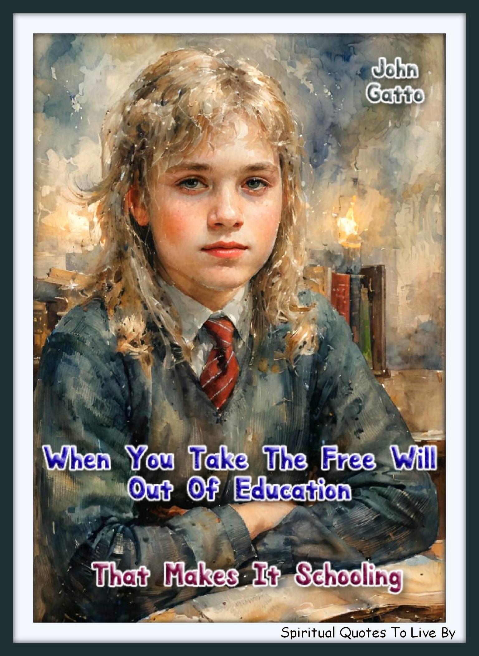 John Gatto quote - When you take the free will out of education, that makes it schooling. - Spiritual Quotes To Live By