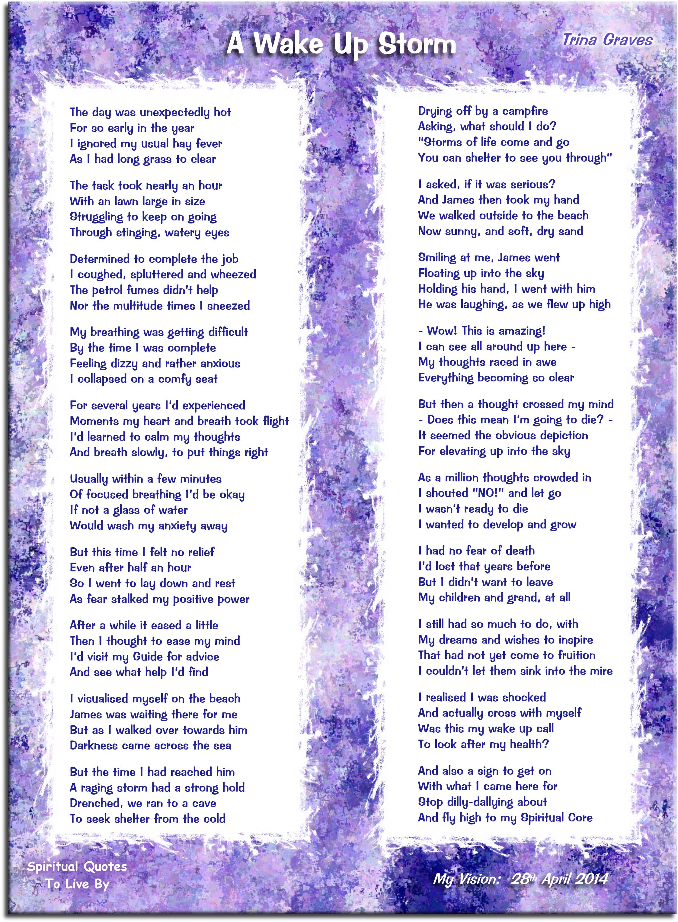 A Wake Up Storm - inspirational poem by Trina Graves - Spiritual Quotes To Live By