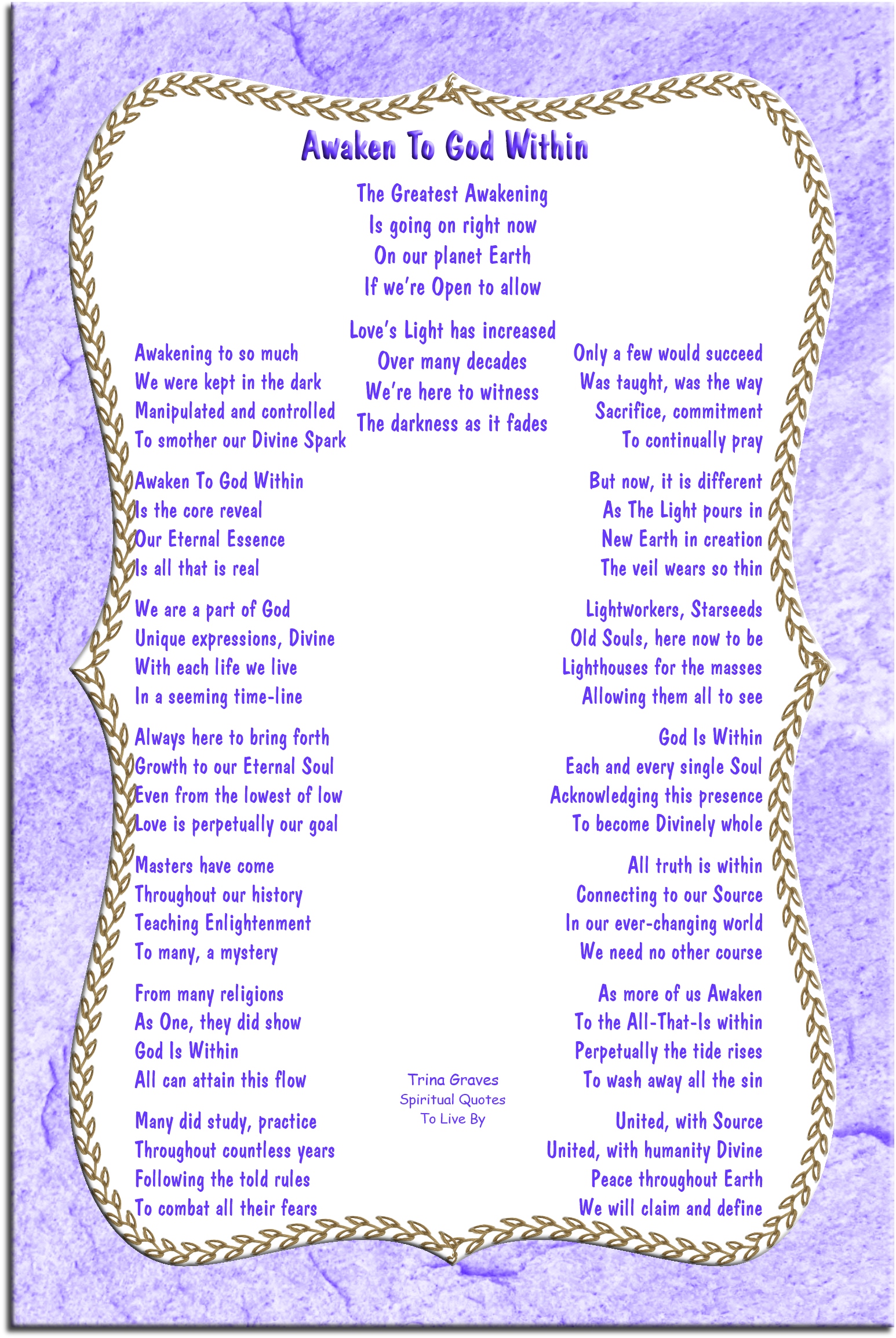 Awaken To God Within - The Great Awakening poem by Trina Graves - Spiritual Quotes To Live By