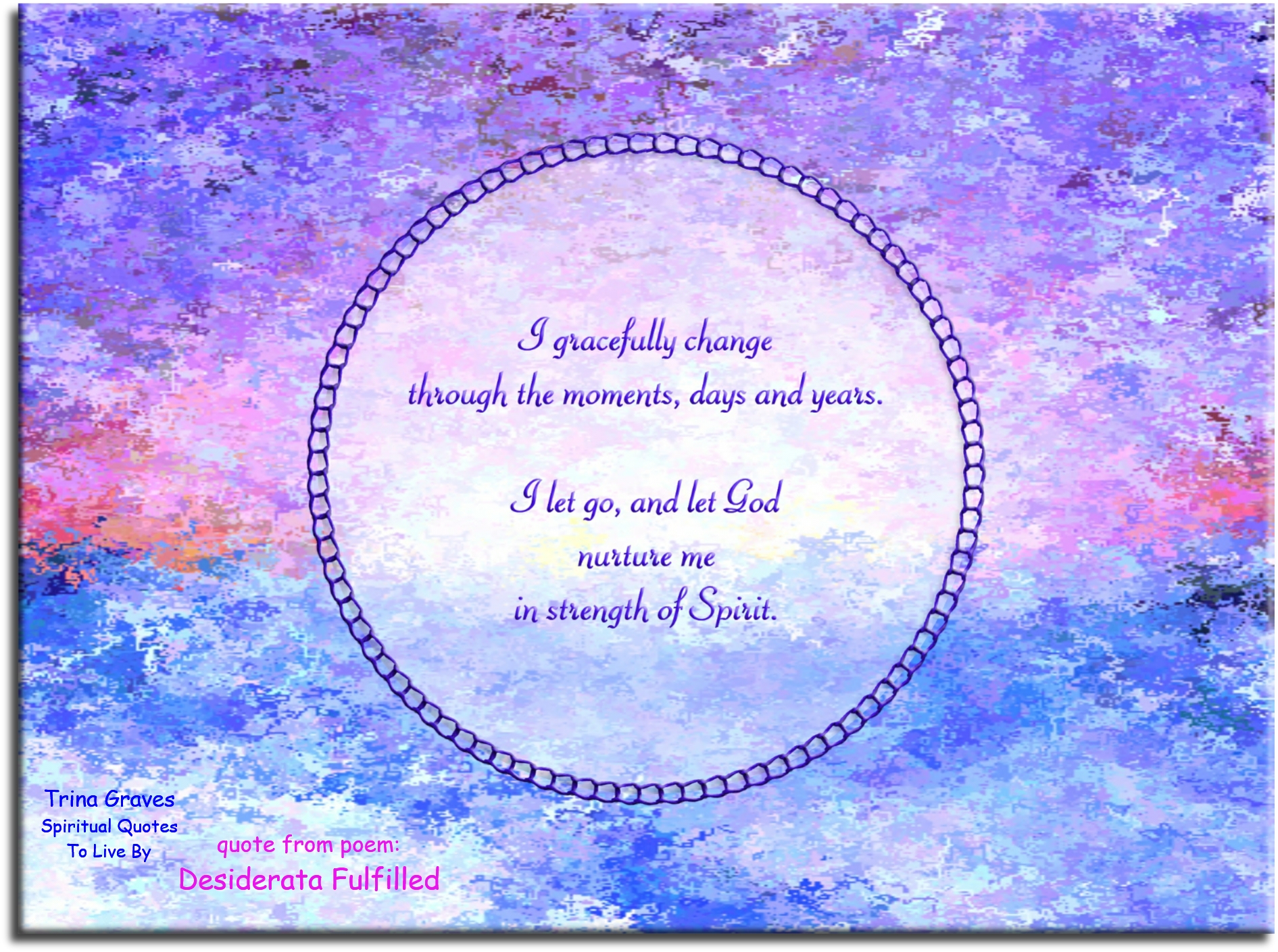 Trina Graves quote - I gracefully change through the moments, days and years. I let go, and let God nurture me in strength of Spirit - Spiritual Quotes To Live By