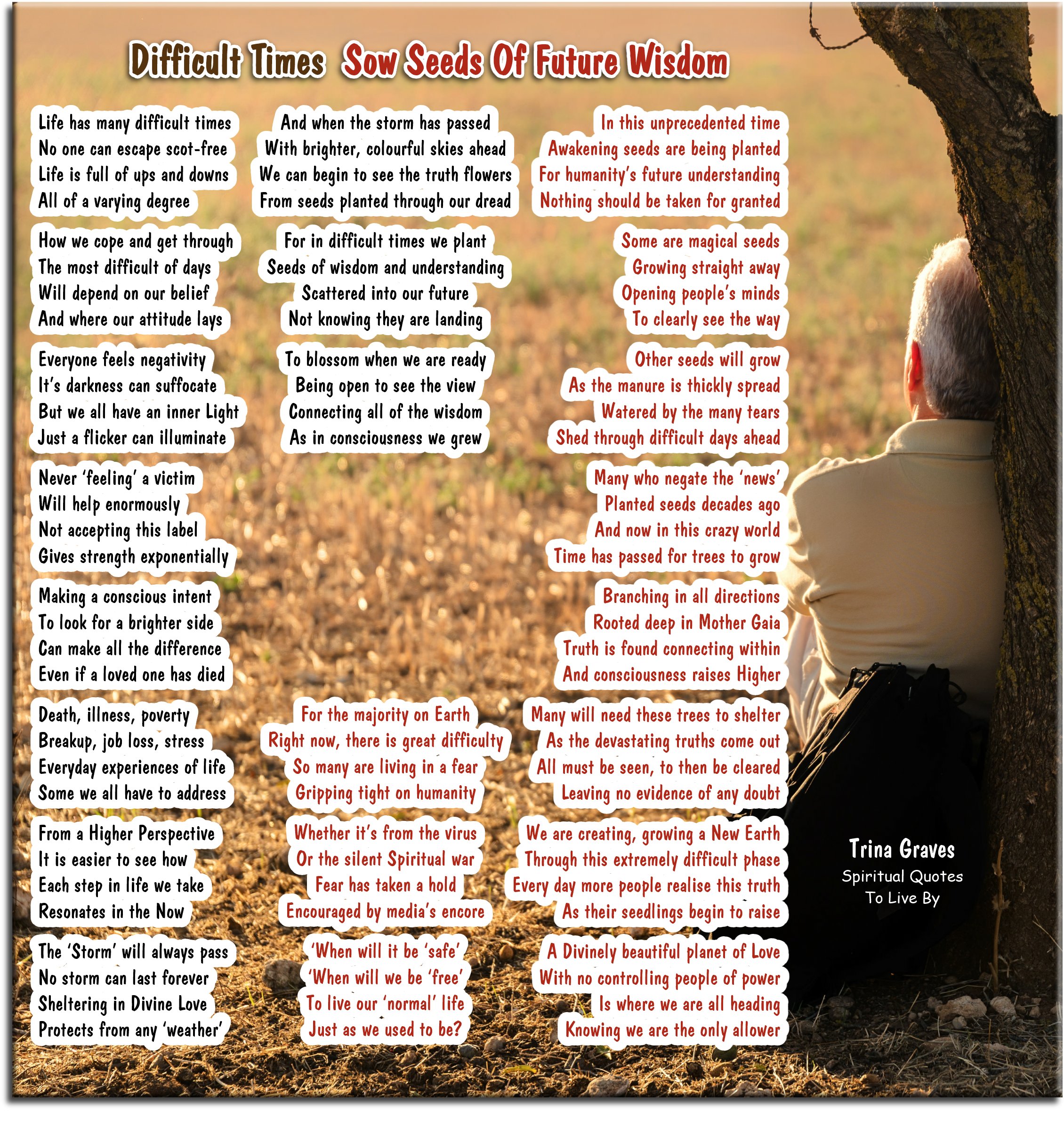 Difficult Times Sow Seeds Of Future Wisdom - The Great Awakening poem by Trina Graves - Spiritual Quotes To Live By