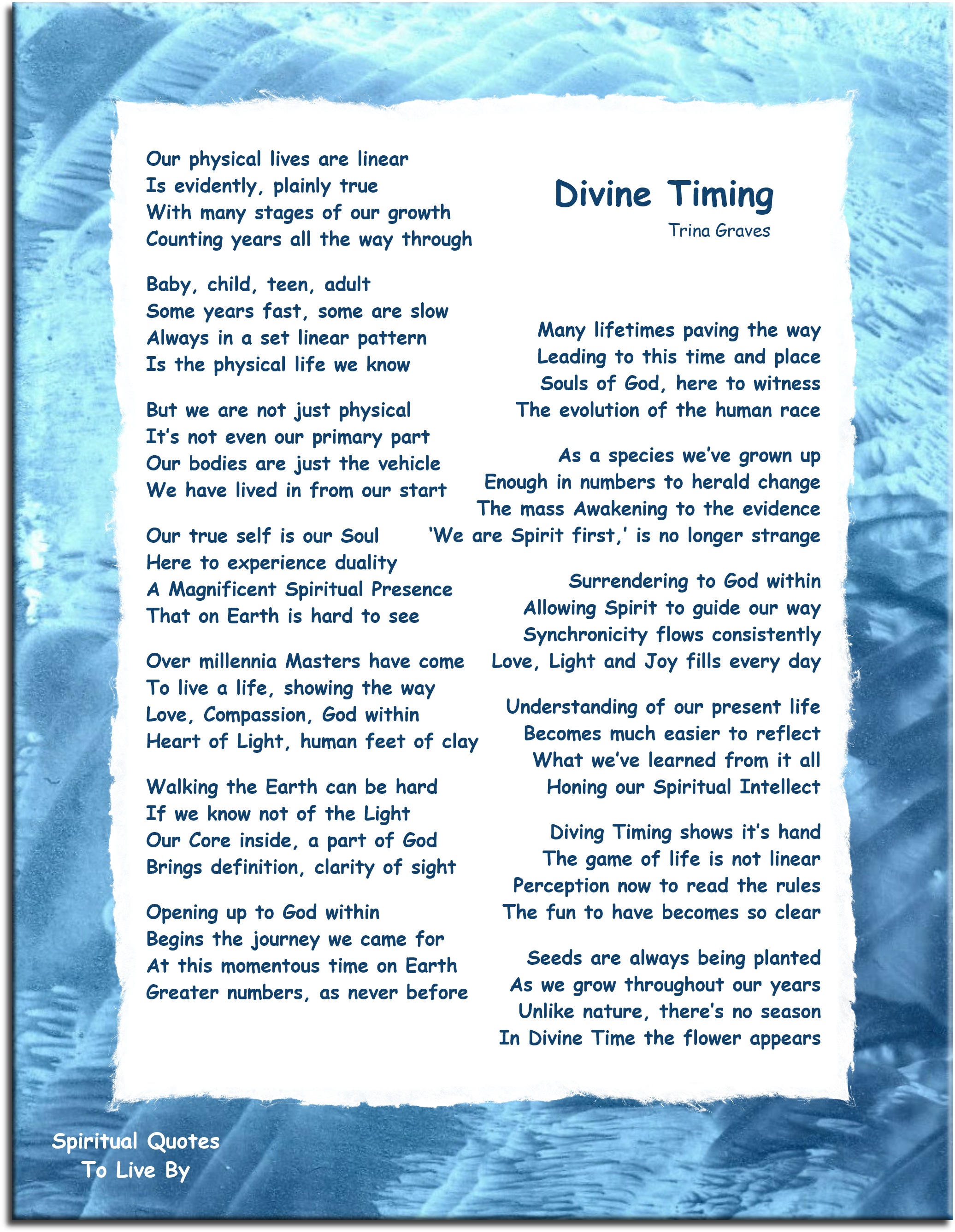Divine Timing - Inspirational poem by Trina Graves - Spiritual Quotes To Live By