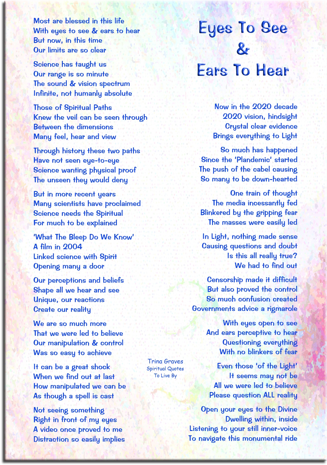 Eyes To See & Ears To Hear - The Great Awakening poem by Trina Graves - Spiritual Quotes To Live By