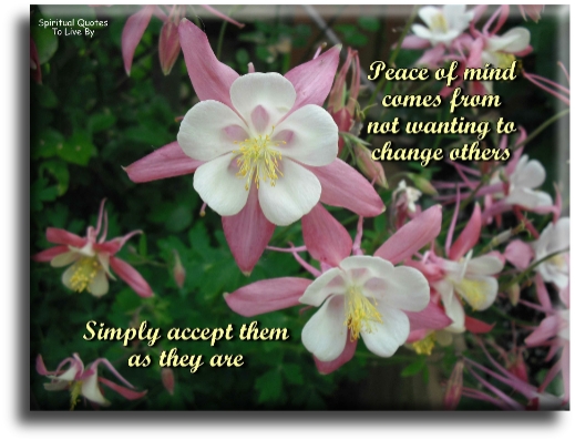 Peace of mind comes from not wanting to change others, simply accept them as they are. - Spiritual Quotes To Live By