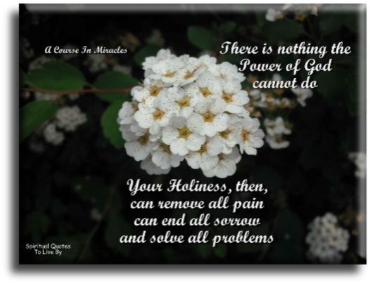 A Course In Miracles quote - There is nothing the power of God cannot do. Your Holiness, then, can remove all pain, can end all sorrow, and can solve all problems. - Spiritual Quotes To Live By