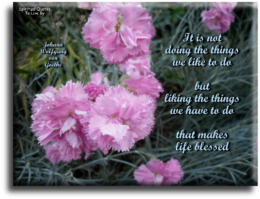 Johann Wolfgang von Goethe quote - It is not doing the things we like to do, but liking the thing we have to do that makes life blessed. - Spiritual Quotes To Live By