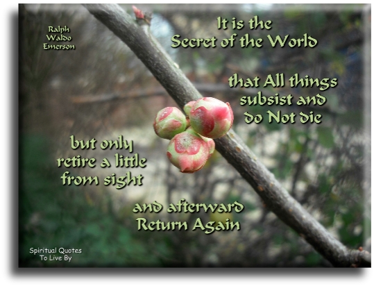 Ralph Waldo Emerson quote - It is the secret of the world that all things subsist and do not die, but only retire a little from sight and afterward return again. - Spiritual Quotes To Live By