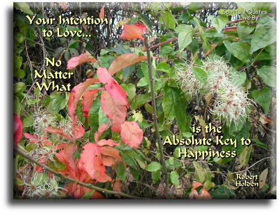 Robert Holden quote - Your intention to love, no matter what, is the absolute key to happiness - Spiritual Quotes To Live By