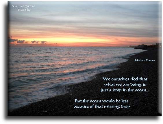 Mother Teresa quote - We ourselves feel that what we are doing is just a drop in the ocean. But the ocean would be less because of that missing drop. - Spiritual Quotes To Live By