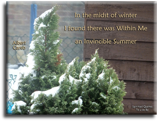Albert Careb quote - In the midst of winter, I found there was within me an invincible summer. - Spiritual Quotes To Live By