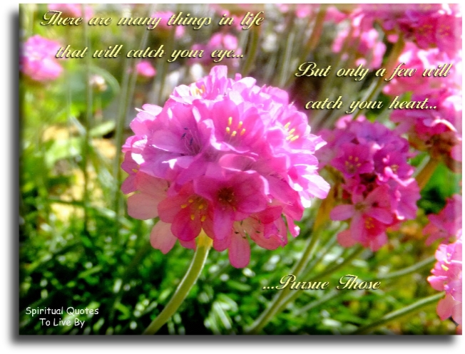 There are many things in life that will catch your eye, but only a few will catch your heart.. Pursue those. - Spiritual Quotes To Live By