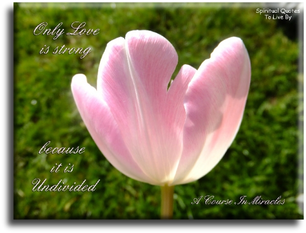 A Course In Miracles quote - Only love is strong because it is undivided. - Spiritual Quotes To Live By