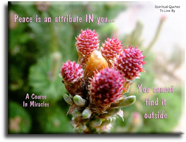 A Course In Miracles quote - Peace is an attribute IN you. You cannot find it outside. - Spiritual Quotes To Live By