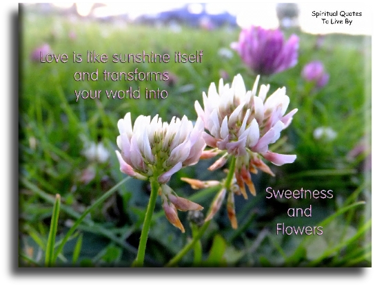 Love is like sunshine itself, and transforms your world into sweetness and flowers. - Spiritual Quotes To Live By