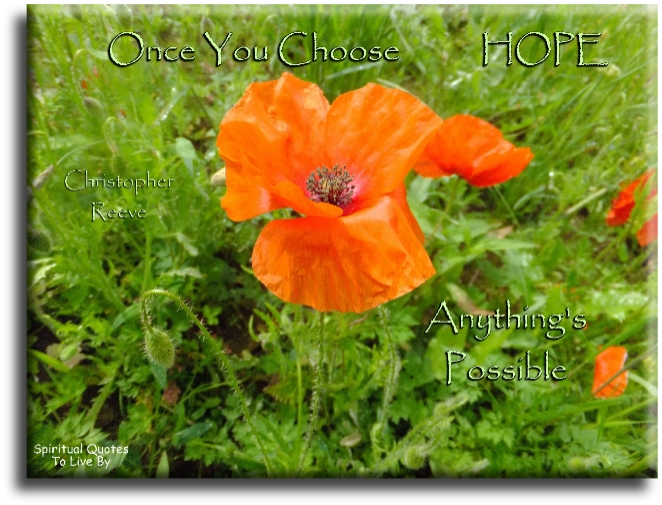Christopher Reeve quote - Once you choose hope.. Anything’s possible. - Spiritual Quotes To Live By