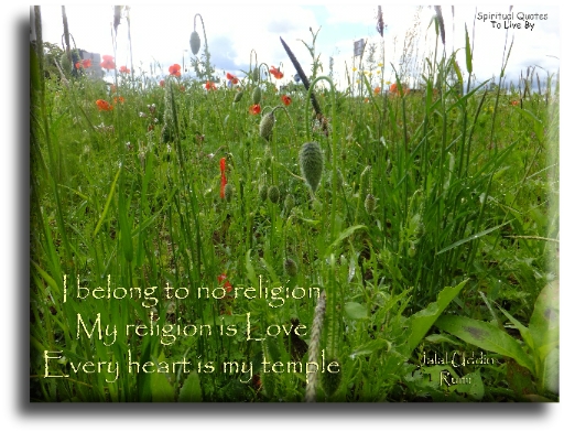 Rumi quote - I belong to no religion. My religion is love. Every heart is my temple. - Spiritual Quotes To Live By
