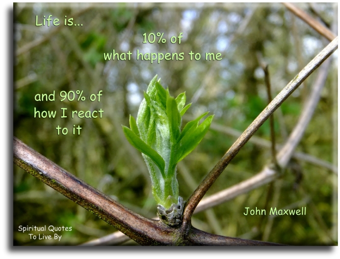 John Maxwell quote:  Life is 10% of what happens to me and 90% of how I react to it. - Spiritual Quotes To Live By
