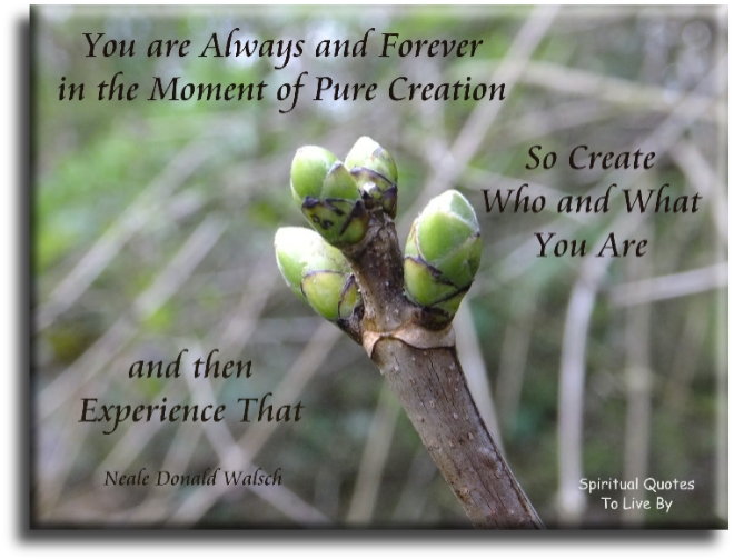 Neale Donald Walsch quote - You are always and forever in the moment of pure creation. So create who and what you are, and then experience that. - Spiritual Quotes To Live By