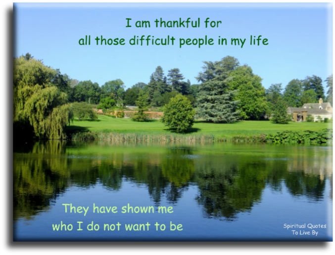I am thankful for all those difficult people in my life. They have shown me who I do not want to be. - Spiritual Quotes To Live By