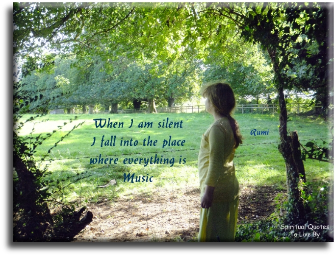Rumi quote - When I am silent, I fall into the place where everything is music. - Spiritual Quotes To Live By