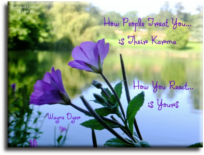 Wayne Dyer quote - How people treat you is their karma.. How you react is yours. - Spiritual Quotes To Live By