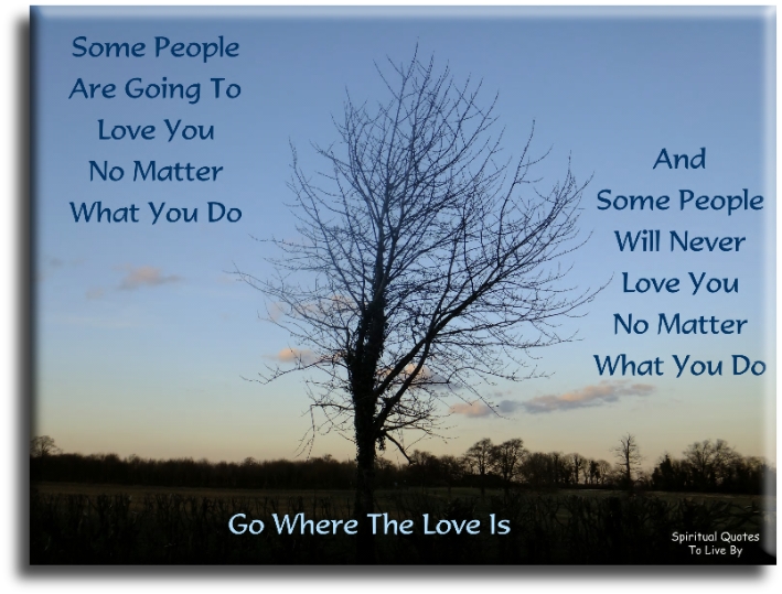 Some people are going to love you no matter what you do. And some people will never love you no matter what you do. Go where the love is. - Spiritual Quotes To Live By